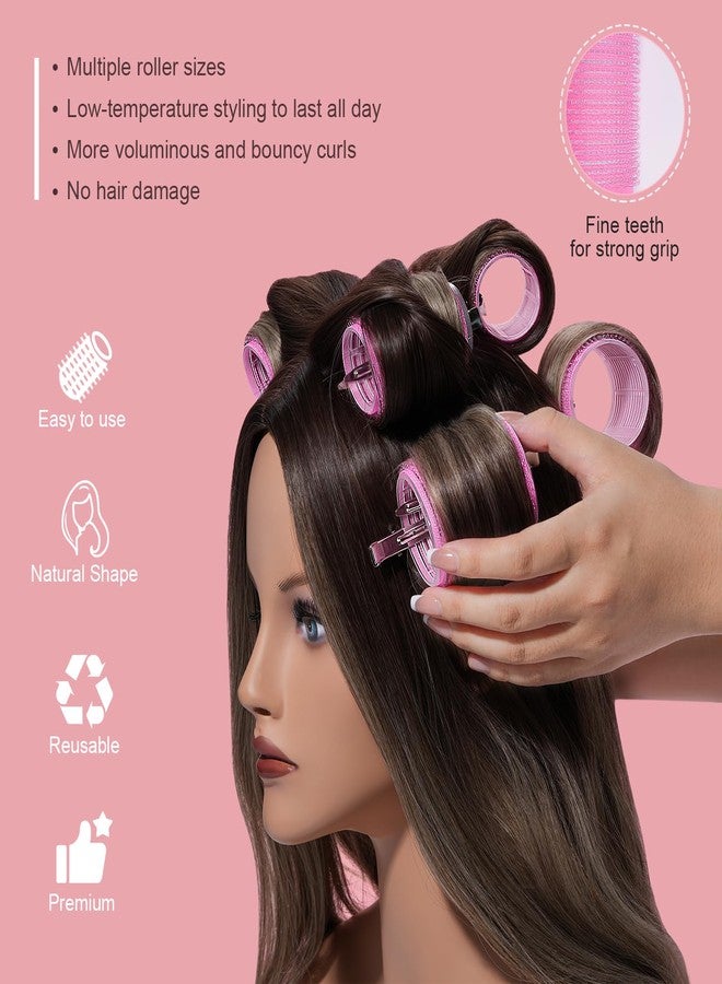 IKOCO Hair Rollers Set, 4 Sizes with 12 Clips and Comb - Self Grip Curlers for Long/Short Hair, Thermal Safe Rollers for Salon-Worthy Styling Pink - Image 4